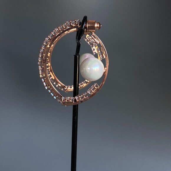 Double Sided Rose Gold Cubic Zirconia Hoop Earrings NWT - Picture 3 of 8